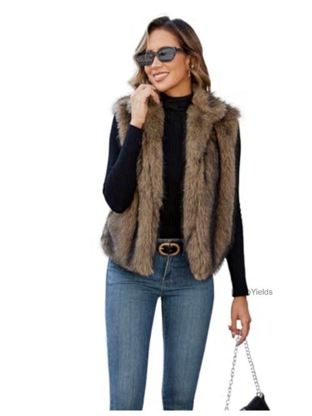 Womens Faux Fur Vest Stand Collar Sleeveless Open Front Cardigan Top